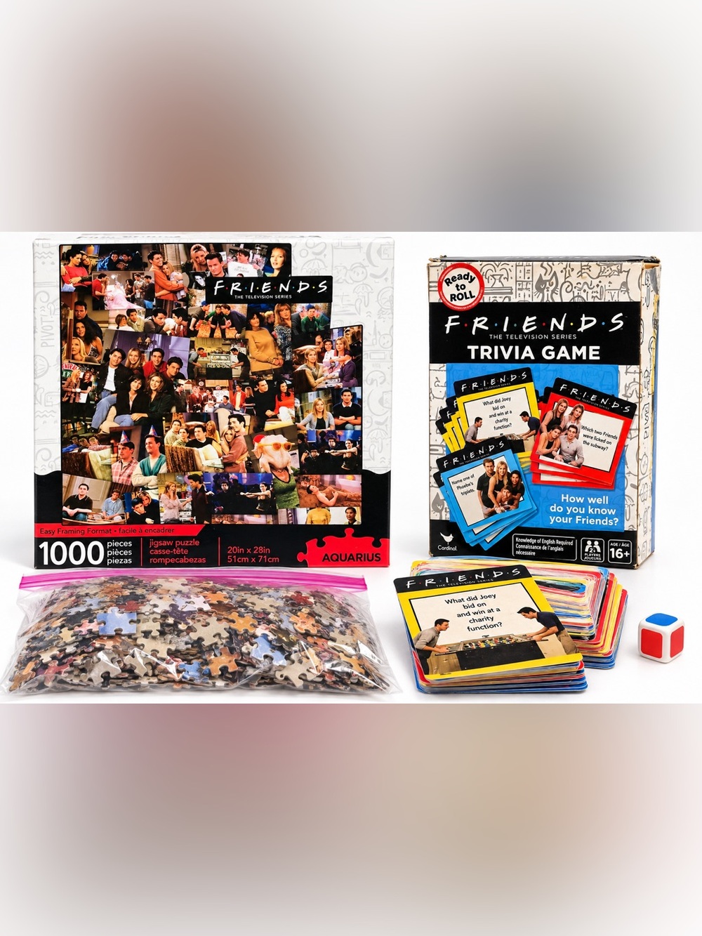 Friends TV Show Bundle Aquarius 1000 Piece Jigsaw Puzzle + Cardinal Trivia Game
